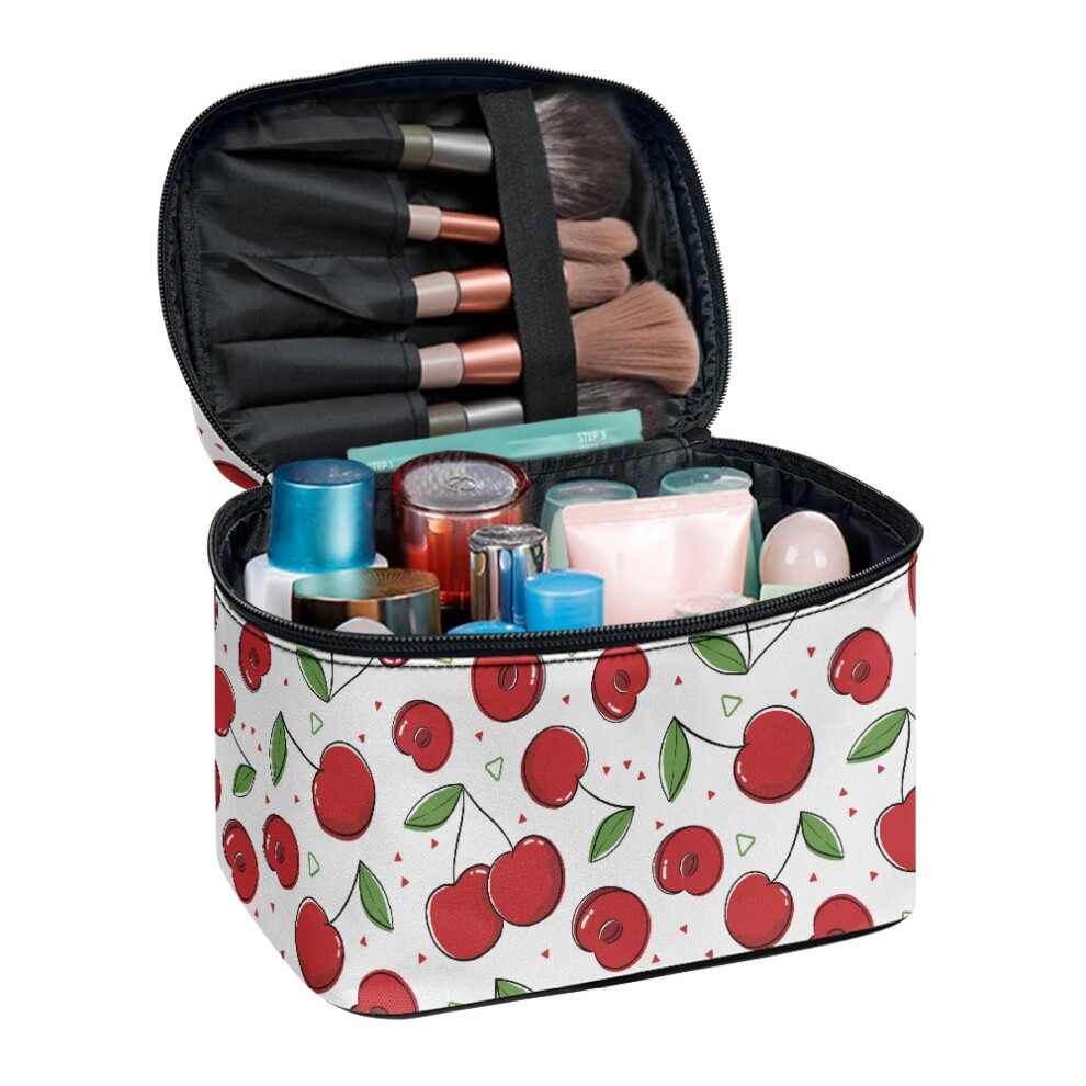 Cherry Pattern Polyester Makeup Organizer Bag 8.86x6.5x5.9