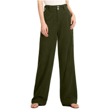 Women's Corduroy Wide Leg Pants High Waist Army Green L