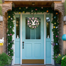 Couronne de Pâques avec lapin, décoration florale printanière pour porte ou mur, ornement festif pour Pâques