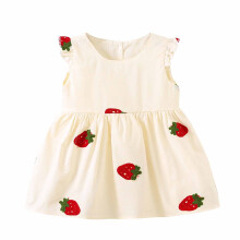 Toddler Baby Girls Summer Outfit Puff Sleeve Flower Party Dress Smocked Baby Girl Clothes Beige 2-3 Years