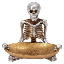 Golden Resin Skeleton Candy Tray Bowl | Multi-Functional Halloween Dish for Snacks, Jewelry, Bar & Party Decor