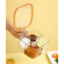 Orange 5-Compartment Clear Seasoning Box with Lid & Spoons – Compatible with Kitchen Condiment Storage