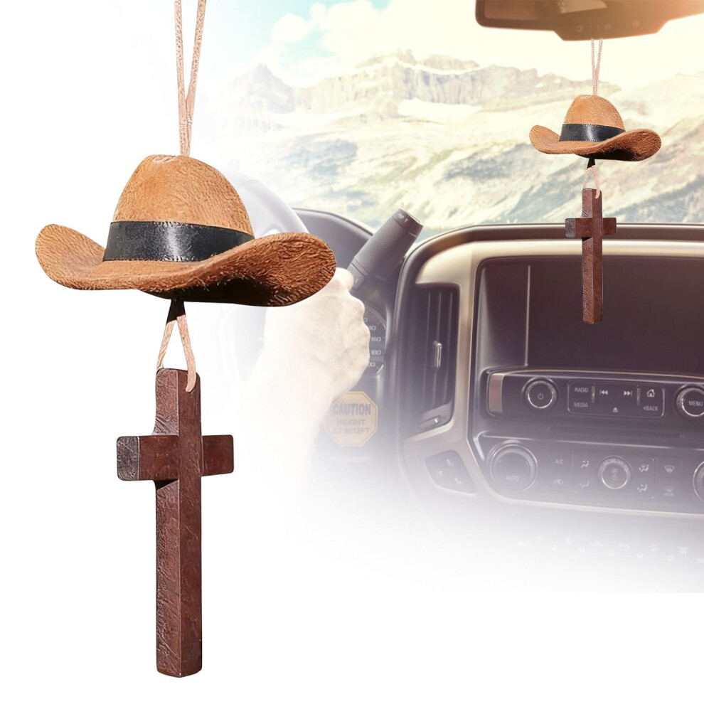 Western Cowboy Hat & Cross Car Charm Pendant Â Compatible With Cars, Country Interior Decor, Valentine's Day Accessory 9405492412583