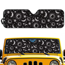 Jeep Windshield Sun Shade – Compatible with Wrangler, Compass, Gladiator & Renegade – Star Moon Print, UV & Heat Blocking