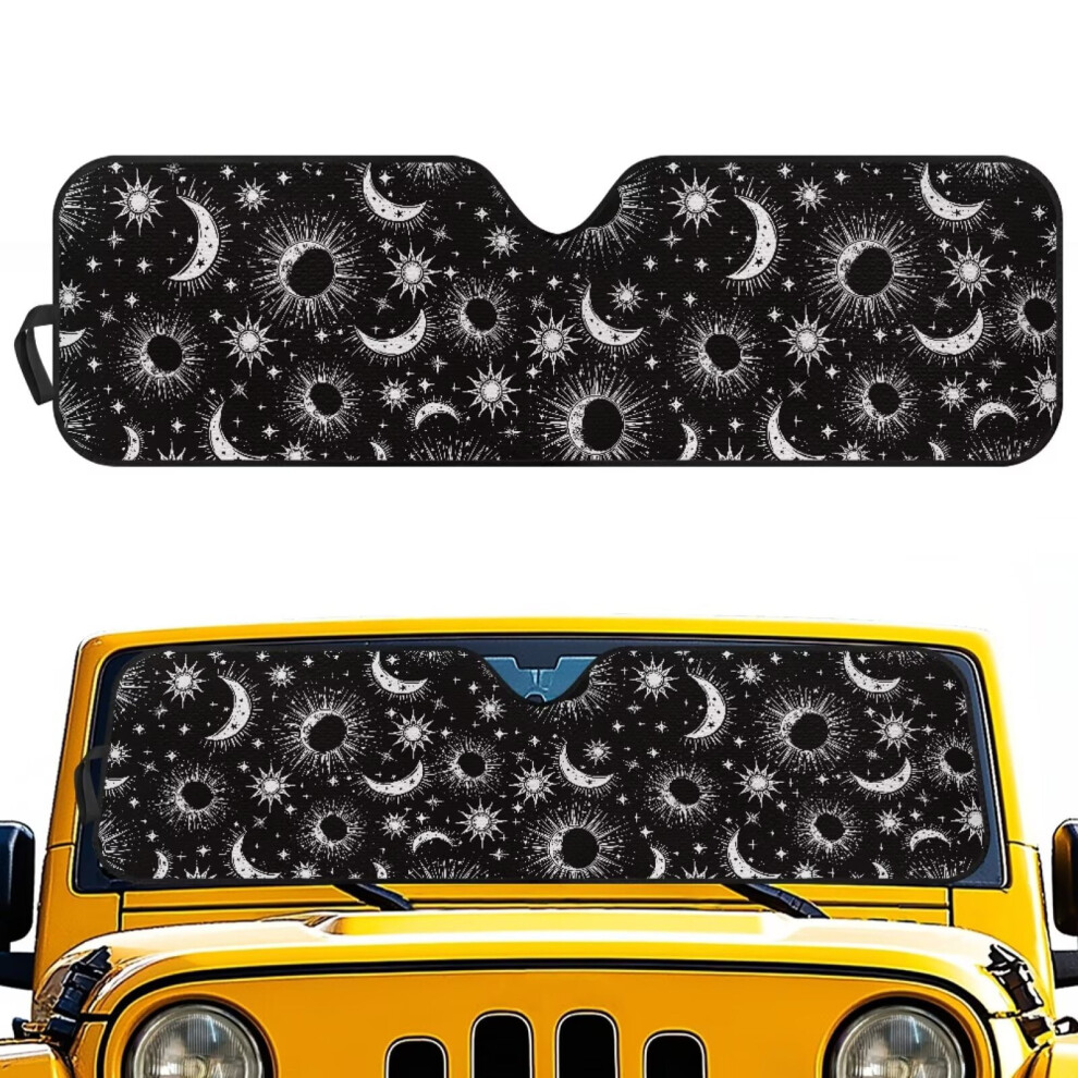 Jeep Windshield Sun Shade Â Compatible With Wrangler, Compass, Gladiator & Renegade Â Star Moon Print, Uv & Heat Blocking 9405492412729
