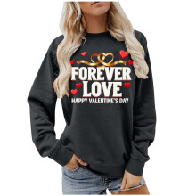 Alla hjärtans dag-tröja för kvinnor mörkgrå - Forever Love Graphic Crewneck, mjuk julklapp, alla hjärtans dag-tröja, storlek L