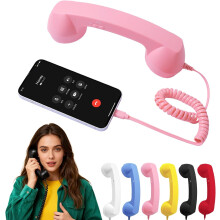 Teléfono móvil retro con conector tipo C, compatible con iPhone y Android, con cable, micrófono y receptor para videoconferencias móviles.
