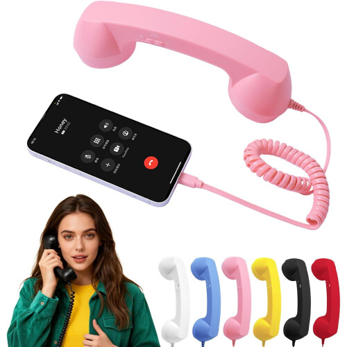 Type-C Retro Phone Handset, for compatible with iPhone & Android, Retro/Wired with Microphone, Receiver for Cell Mobile Video Conferences