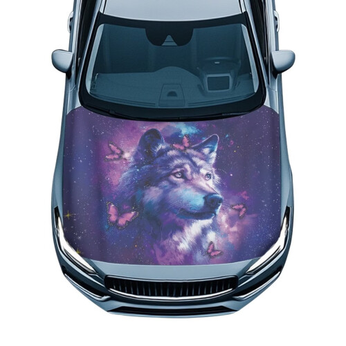 Κάλυμμα καπό αυτοκινήτου Purple Galaxy Wolf – Προστατευτικό από μαλακό πολυεστέρα,