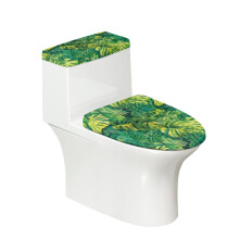 Ensemble de housses de siège de toilette à motifs de feuilles de Monstera et housse de siège de toilette souple pour salles de bains modernes, en