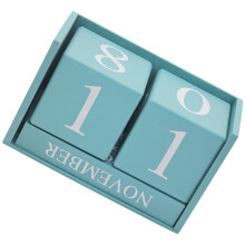 HEMOTON Wooden Tabletop Calendar in Blue 1Pcs for Homeowners Business Owners Year Round Use 11.8x3.9x2.9in