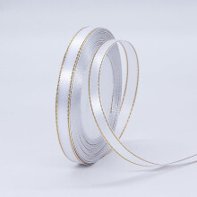 Weißes Satinband mit Goldrand, 3/8 Zoll Polyester, 25 Yards – zum Verpacken von Geschenken, für Hochzeiten, Schleifen, Brautsträuße und