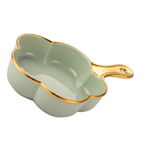 2Pcs Ceramic Salad Bowls Olive Green Flower Shape for Serving 1