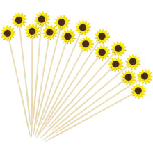 100 palillos de cóctel con forma de girasol, brochetas de bambú de 12 cm para aperitivos, frutas y postres – Decoración para fiestas, bodas y