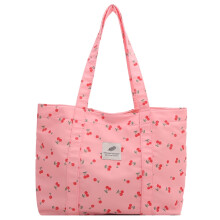 Niedliche Schultertasche mit Kirschmuster, große Einkaufstasche für Damen (Pink), Tragetasche (D)