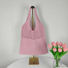 Gehäkelte Strandtasche aus Netzgewebe, Retro-Hobo-Tasche, gestrickte Tragetasche, gewebte Sommer-Schultertasche für Damen