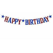 Pancarta de Feliz Cumpleaños con Purpurina Roja y Azul – Decoración para Fiestas del 4 de Julio, Compatible con la Tema del Día de la