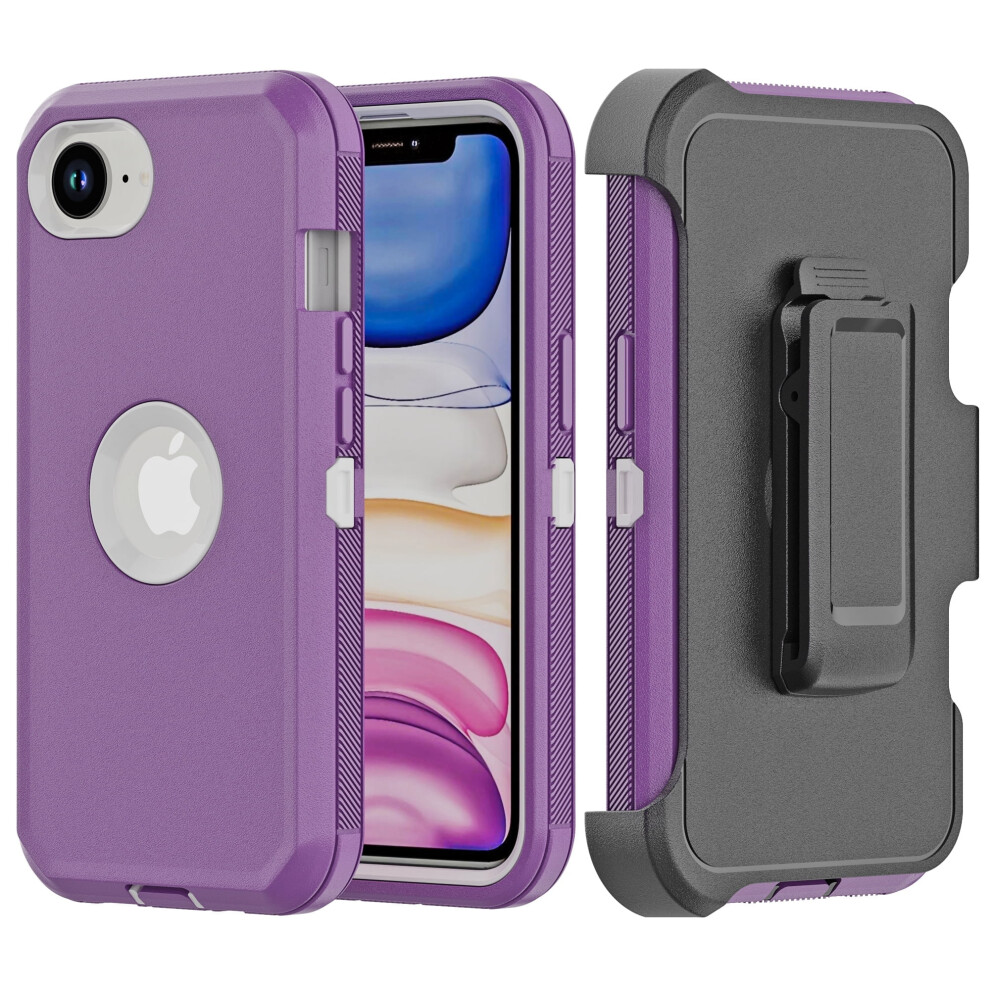 Compatible With Iphone 16E & Iphone Se4 Case: Rugged Belt Clip Holster With Kickstand, Military-Grade Drop Protection, Purple + White White,Purple 9132278025742