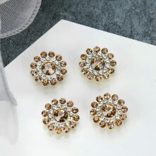 50 Metal Bling Sunflower Crystal Rhinestone Pearl Flatback Buttons 14mm Sewing-Champagne +Golden