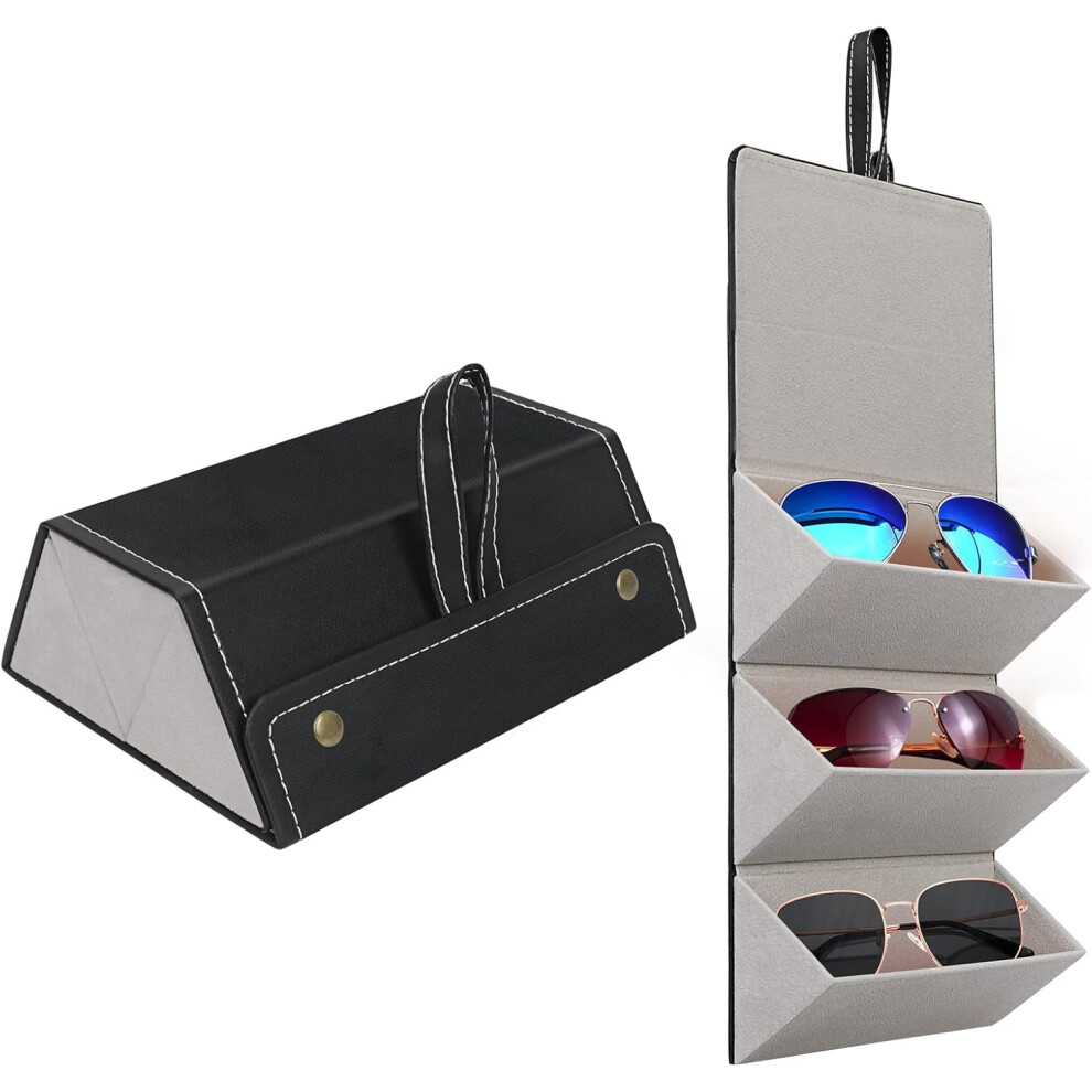 Unaone Travel Sunglasses Organizer, Foldable Sunglasses Travel Case for Multiple Sunglasses, Hanging Glasses Storage Box