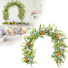 Guirnalda de flores artificiales de Pascua con huevos y enredadera de zanahoria – Decoración primaveral, compatible con temas de Pascua.