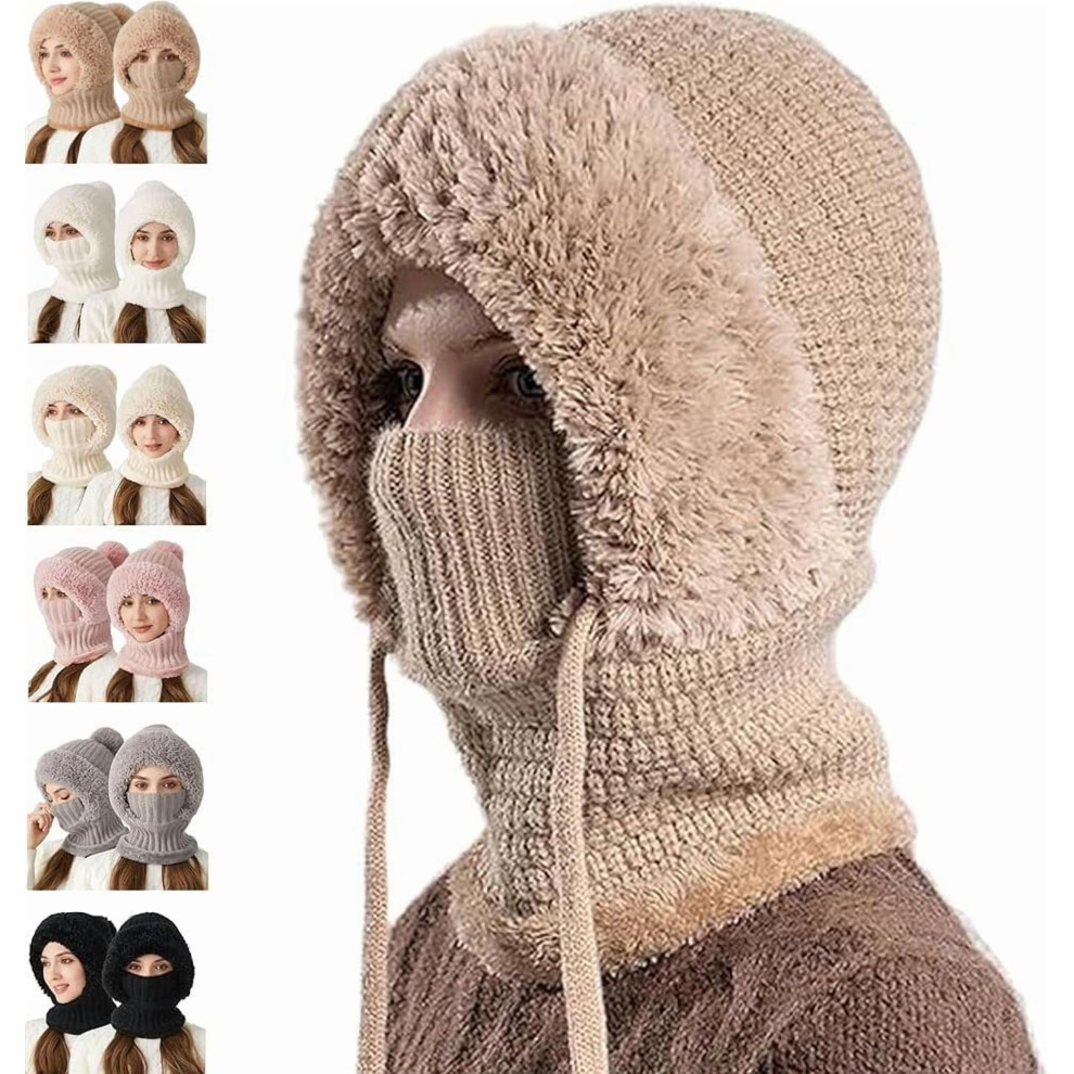 3 In 1 Beanie Hat With Scarf And Mask,Wind-Resistant Scarf Hat, Knitted Cold Resistant Winter Face Mask For Outdoor Skiing Hiking Activities 9132278027791