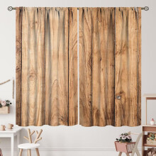 Rustic Farmhouse Barn Door Curtains, Blue Grey Wooden Plank Design, Rod Pocket, 2 Panels (52x63"), Compatible with Standard Rods