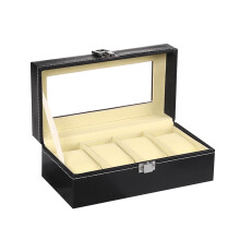 Multi-Slot Leather Watch Box with Suede Interior and Glass Display Window for Wrist Watches Jewelry Storage Organizer, Commercial Home Use