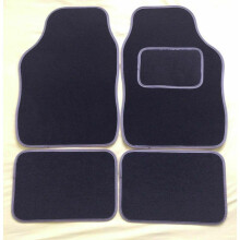 (Grey trim) UNIVERSAL CAR FLOOR MATS BLACK WITH RED EDGING - 4 PIECE SET
