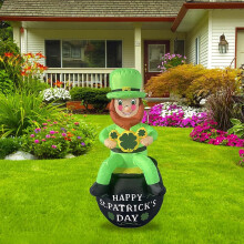 5.9ft LED Lighted St. Patrick's Day Inflatable Shamrock Decor – Outdoor Yard, Patio, Garden – Compatible with St. Patrick's Day