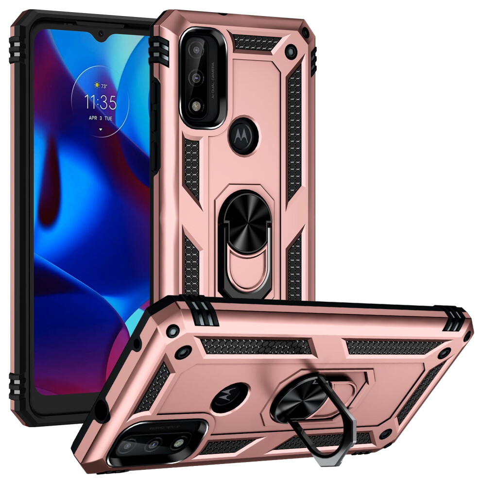 Moto G Pure Case, Military-Grade Shockproof Cover With 360 Rotating Kickstand - Rose Gold 9405492417786