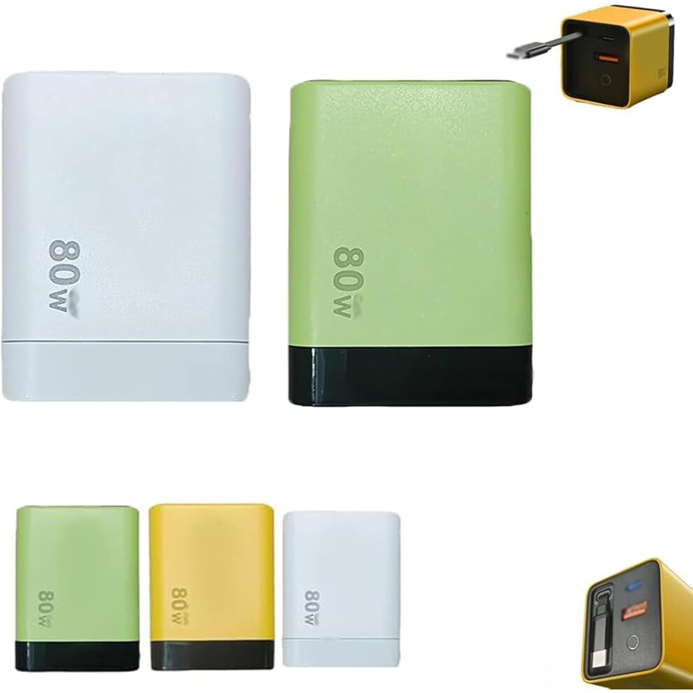 3 In 1 Charger Retractable 80W Max Fast, 3 In 1 Charger Retractable Fast, Scalable 80W Max Fast Charger Module With Type C Cable And 2 Usb Ports Yellow/Green/White 9132278029573