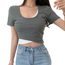 Slim fit Basistype Crop Top Kortærmet Rund hals Blødt Ribbet Strikstof Strækbart Materiale Til Sport Ferietræning