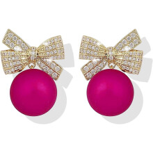 Christmas Pearl Bow Earrings for Women 1 Pair