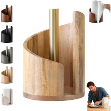 Küchenrollenhalter aus Holz mit Eisenring, rundem Sockel, beige – kompatibel mit Standardrollen (1 Stück)
