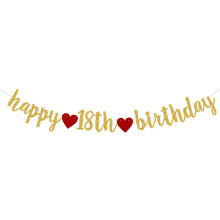 Guirnalda de Feliz 18 Cumpleaños - Letras decorativas con temática de 18 cumpleaños en purpurina dorada - Letrero de 18 cumpleaños (preensamblado)