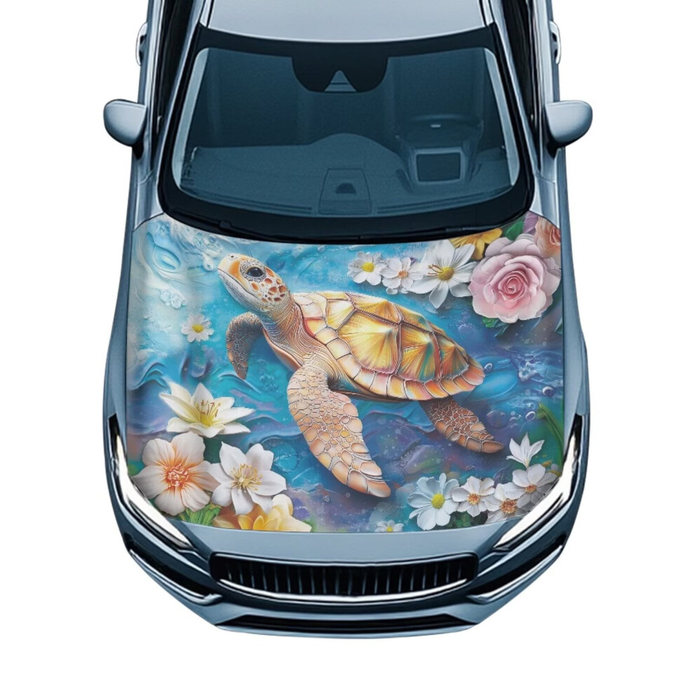 Car Hood Cover Weatherproof Hawaiian Sea Turtle Hood Cover Stretch Polyester Fabric Covers Fit All Seasons Protection Removable Car Decoration 9165521790777