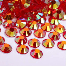 10.000 transparente AB-Acryl-Rund-Strasssteine mit flacher Rückseite zum Aufkleben, 3 mm, SS10-Rot AB