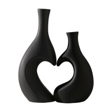 White Heart-Shaped Ceramic Vase Set of 2 for Valentine's Day Decor, Table Centerpiece, Wedding, Living Room & Office (B)
