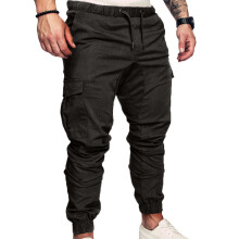 Herre Casual Ensfarvede Lommer Talje Snøre Ankel Bundet Skinny Cargo Bukser