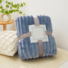 Ribbed Fleece Throw Blanket - 59.06x39.40in Super Soft Cozy Winter Warm Striped Blanket, Fuzzy Plush Throw Christmas Gift for Women, Light Blue