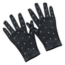 1Paar Zwarte Handschoenen Met Rhinestones Schaatsen En
