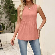 Chaleco holgado informal sin mangas con cuello en V y pliegues, color rojo sandía, nuevo y moderno para mujer, talla XL.