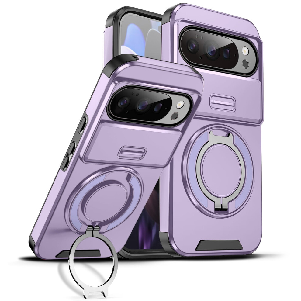Pixel 10/10 Pro 2025 Case: Magsafe-Compatible, Ring Grip, Kickstand, Slide Camera Cover, Rugged Shockproof, Purple 9165521794393