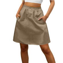 Damen-Freizeitrock mit hohem Bund und elastischem Bund, A-Linie, Khaki, XL