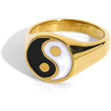 Bague Yin Yang tendance, acier inoxydable plaqué or 18 carats, motif équilibre Tai Chi – Convient aux pouces et majeurs unisexes