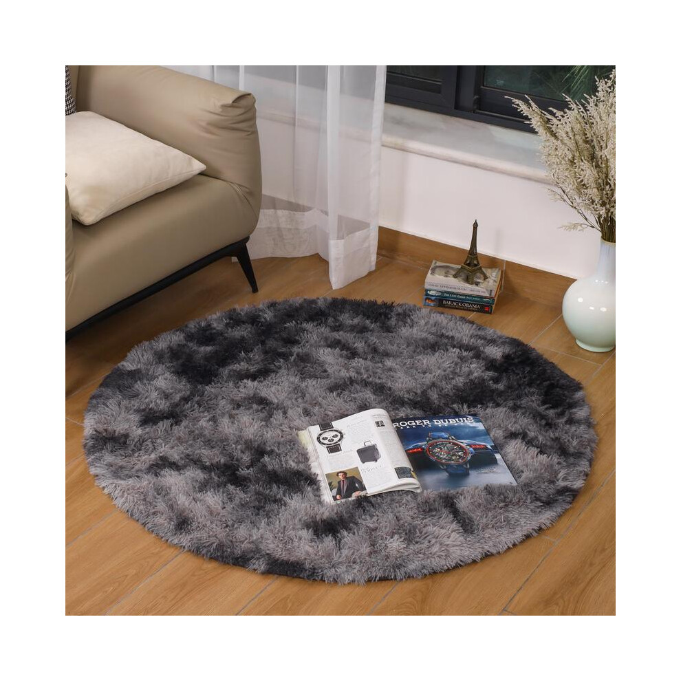 (Grey Tie Dye (Round Rug), 120 X 120 (Round Rug)) Fluffy Shaggy Area Rugs For Living Room, Modern Super Soft Pile Fluffy Bedside Rugs Floor 3352022652307