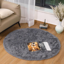 (Grey (Round Rug), 120 x 120 (Round Rug)) Fluffy Shaggy Area Rugs for Living Room, Modern Super Soft Pile Fluffy Bedside Rugs Floor