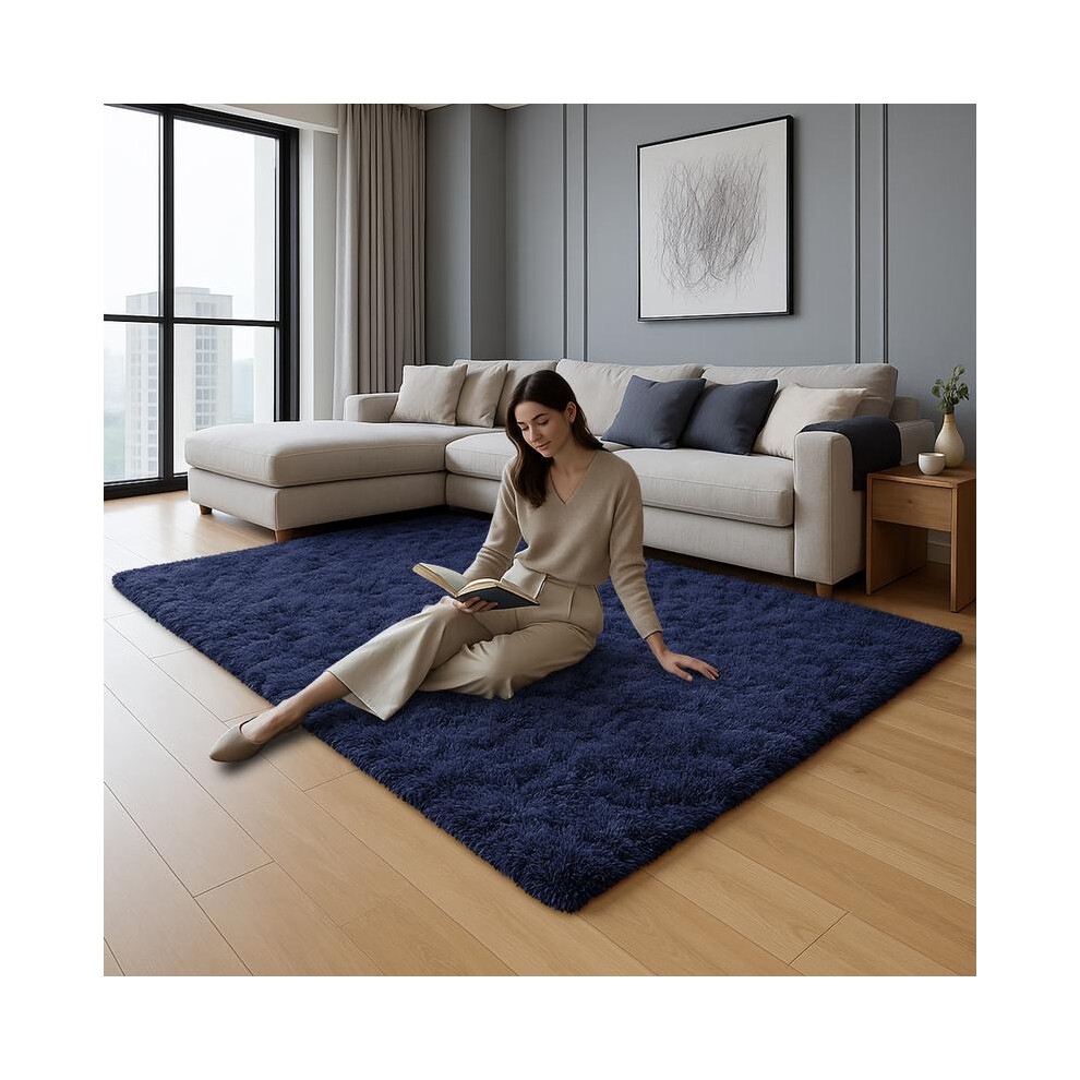 (Navy, 200 X 290Cm) Fluffy Shaggy Area Rugs For Living Room, Modern Super Soft Pile Fluffy Bedside Rugs Floor 3352022652512