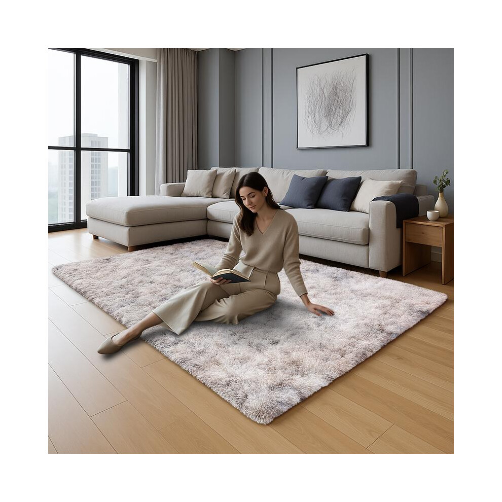 (Tie Dye Light Grey, 200 X 290Cm) Fluffy Shaggy Area Rugs For Living Room, Modern Super Soft Pile Fluffy Bedside Rugs Floor 3352022653137
